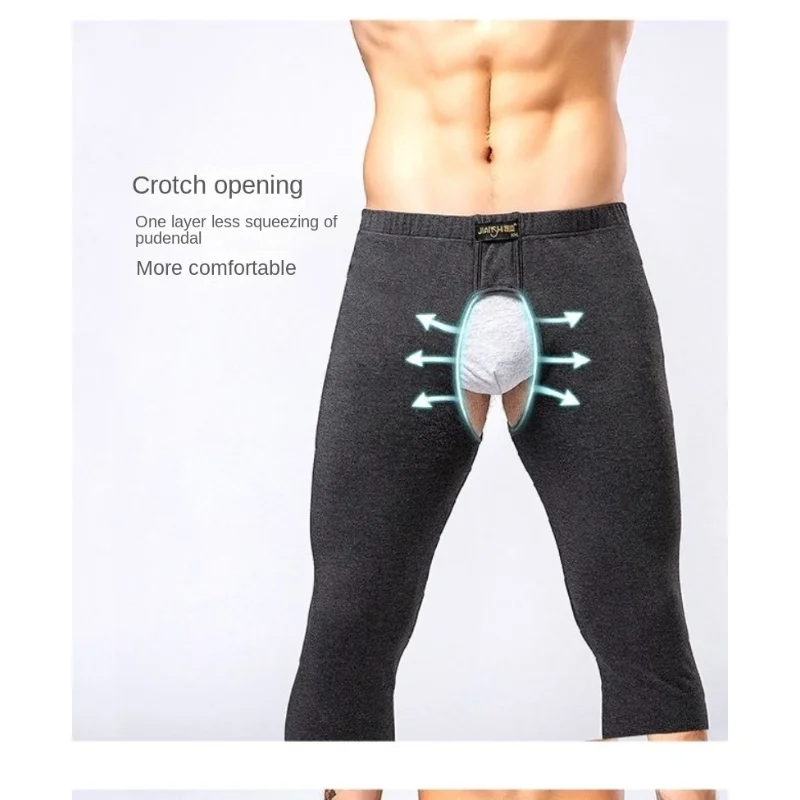 Winter Pure Cotton Ankle Length Drawers Men's Open Crotch Pajama Pants Warm-Keeping Pants Sexy Leggings Long Johns Sex Underwear