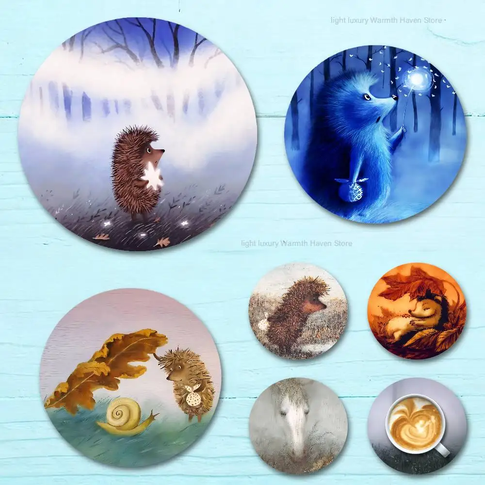 

Hedgehog in the Fog Wooden Coasters 10cm Round Cosplay Fans Collect Friends Gifts