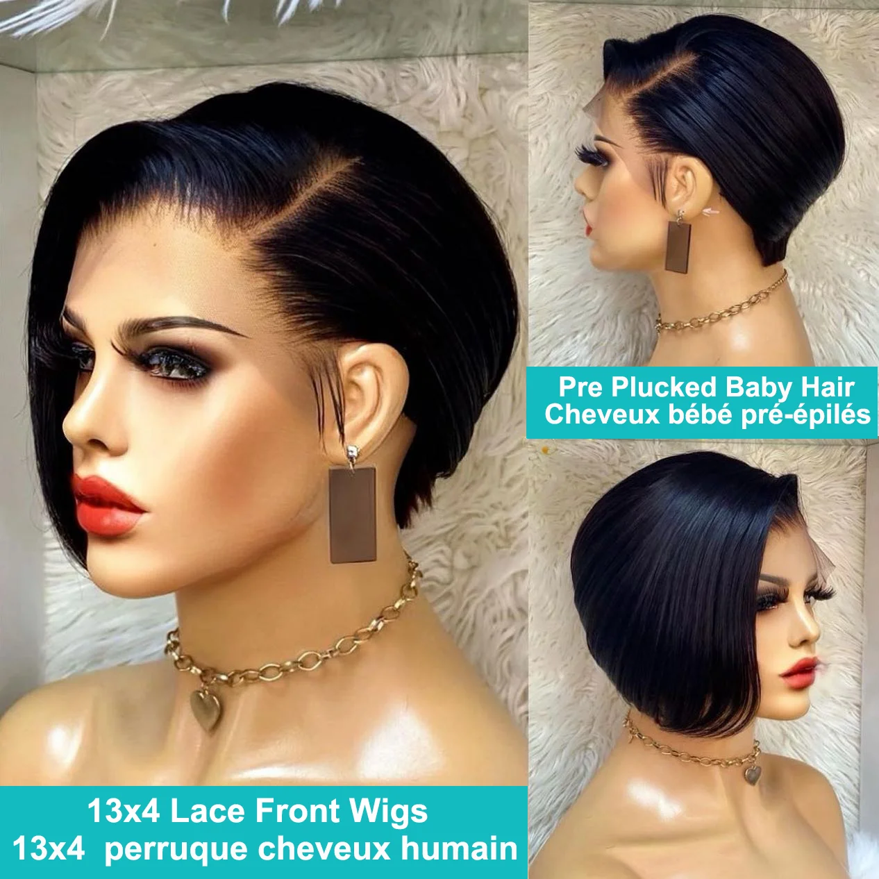 

Pixie Cut Wig Human Hair 13x4 Lace Frontal Wigs Short Bob Wigs For Women Pre Plucked Straight Glueless Wig