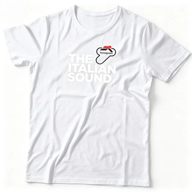 2026 The Italian Sound Unisex T‑Shirt Front Bold Block Letter And Exhaust Pipe Graphic Cotton Short Sleeve Motorcycle Enthusiast