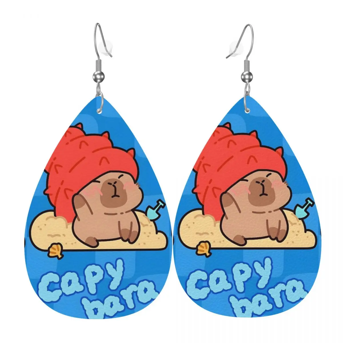 

Custom Funny Capybara Leather Teardrop Earrings Fashion For Women Jewelry Accessories For Valentine's Day
