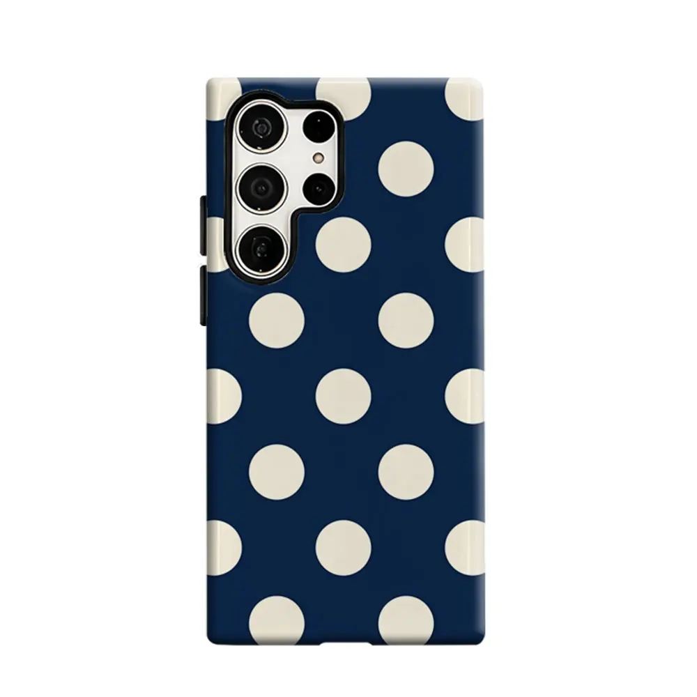 CaseLumi Phone Case For Samsung Galaxy S25 S24 S23 Ultra Plus HD Hard Dark Blue Polka Dots Double Layer Cover Film Shell