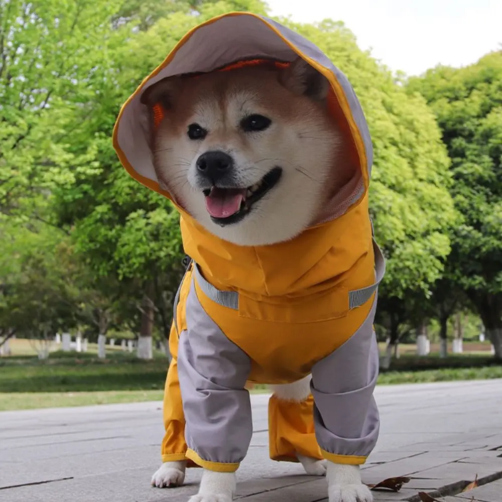 Chubasquero impermeable para perros, ropa de cuatro patas, chaqueta ligera para la lluvia para perros, transpirable con sombrero, impermeable para perros al aire libre