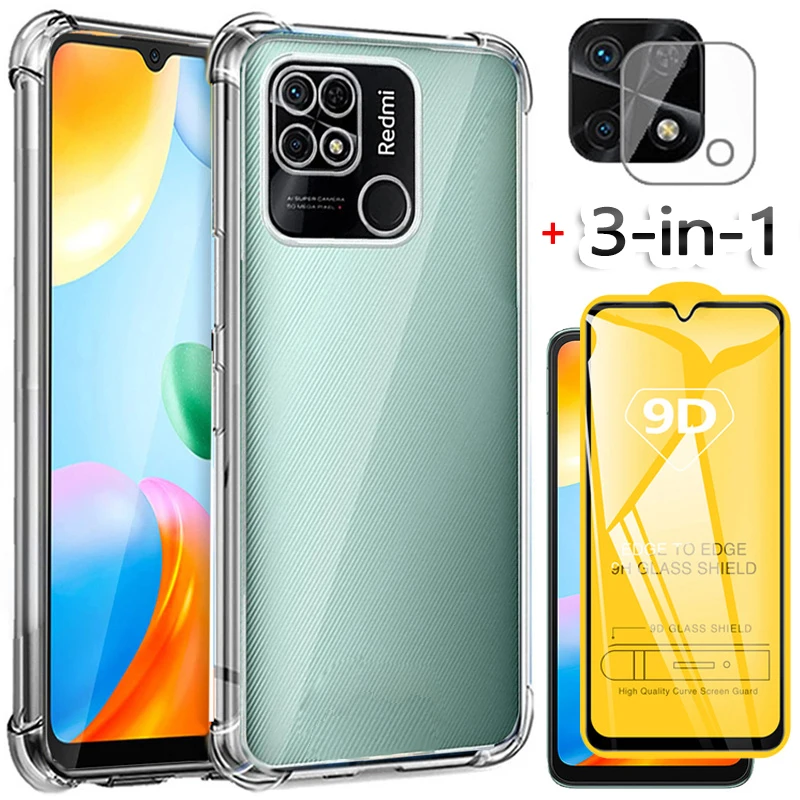 

3-in-1, tempered glass+case for redmi 10c soft clear shockproof silicone phone cases redmi 10a cover xiaomi redmi 10 c case