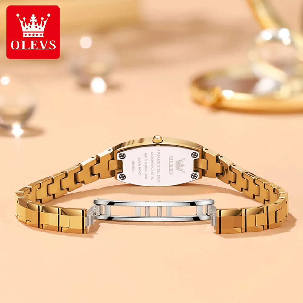 OLEVS Slim Thin Watch for Women Luxury Tungsten Steel Band Tonneau Design Square Shape Elegant Diamond Quartz Ladies Watch