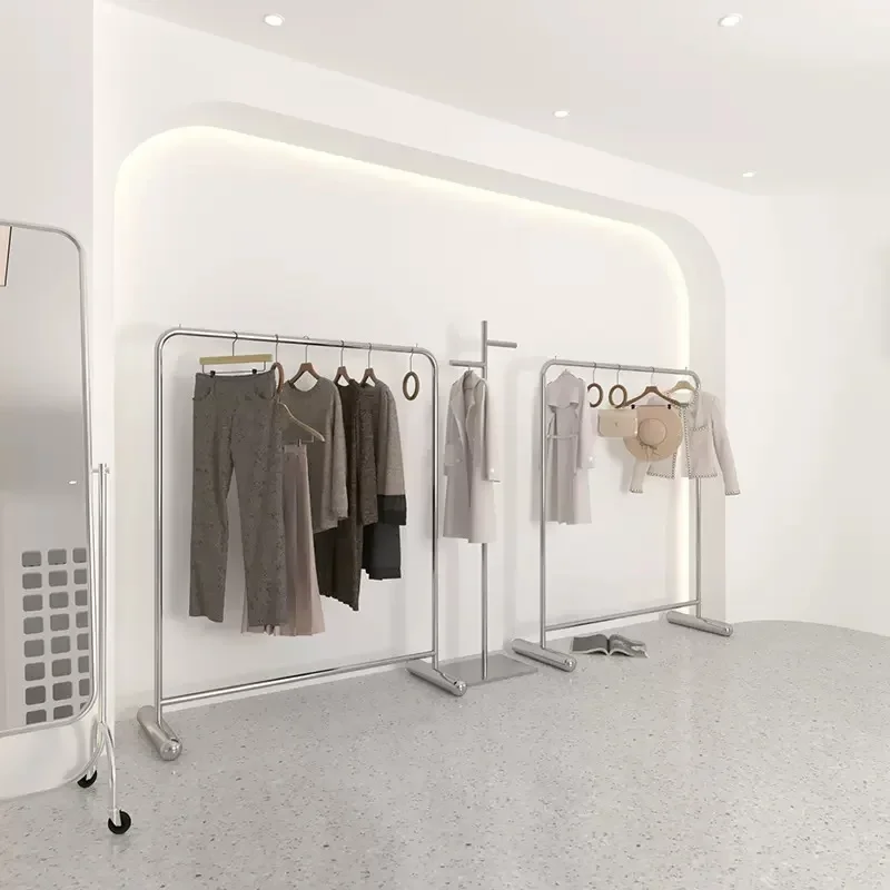 

Factory Multi-functional Durable Floor Hanger Hanging Hanger Stainless Steel Display Rack Display Shelf Middle Island Rack