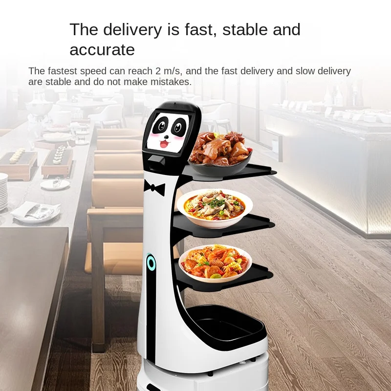 Pangolin Panda Restaurant Delivery Robot with HD Touch Screen 4-Layer Tray 50kg Payload 12-Hour Work Time Android-Based Control