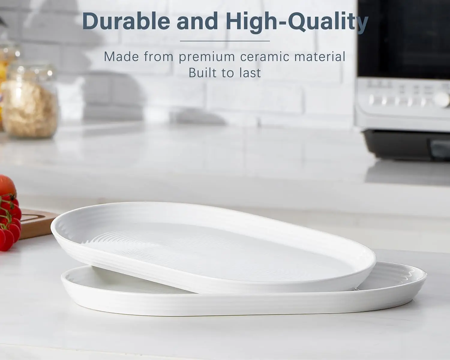 16 Inch Ceramic Serving Plates for Entertaining, Set of 2 Large Oval Dinner Plates- Dishwasher Oven Safe Serving Tray for Food M