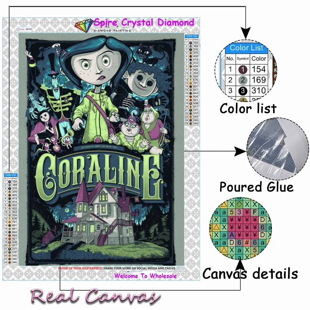 Coraline & The Secret Door AB Drill Diamond Painting Kits Embroidery Cartoon Horror Movie Cross Stitch Mosaic Children's Gifts