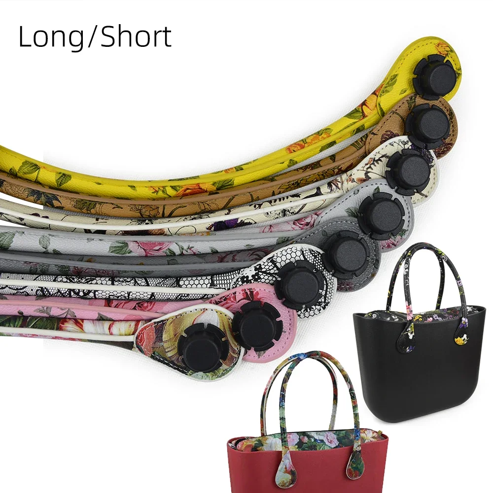 TANQU New 1 Pair Short Long Floral Print Soft Faux PU Leather Handle for Obag Classic Mini O Bag Women Shoulder Handbag