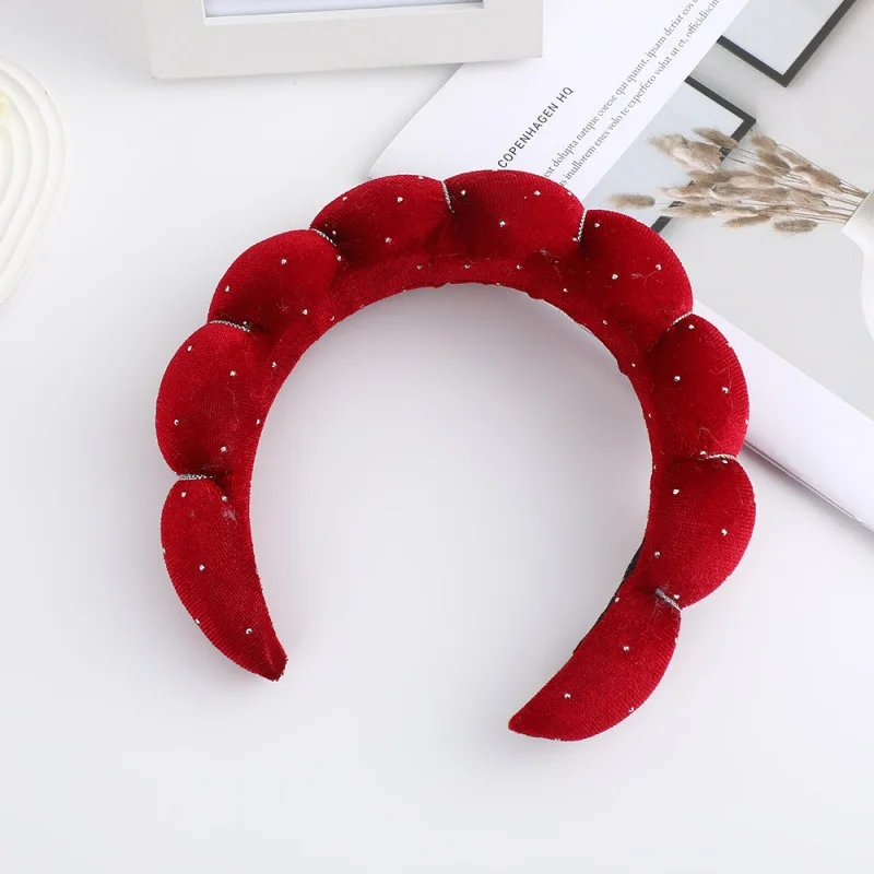 1PC Cloud Face Wash Sponge Hair Band Hair Ornament Velvet Rhinestone Premium Female High Head Top Fried Dough Twists Headband