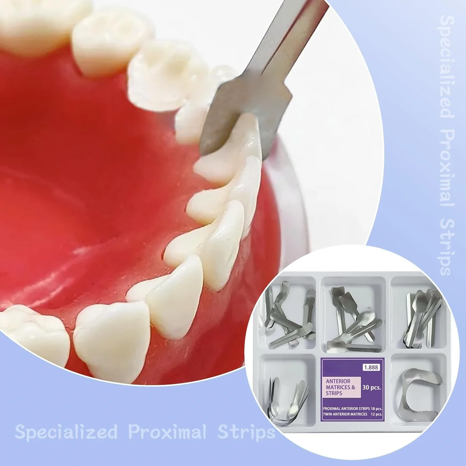 Dental Proximal Anterior Strips with Twin Anterior Matrices 1.888, Matrix Bands Sectional Contoured for Front Teeth Restorations view 4