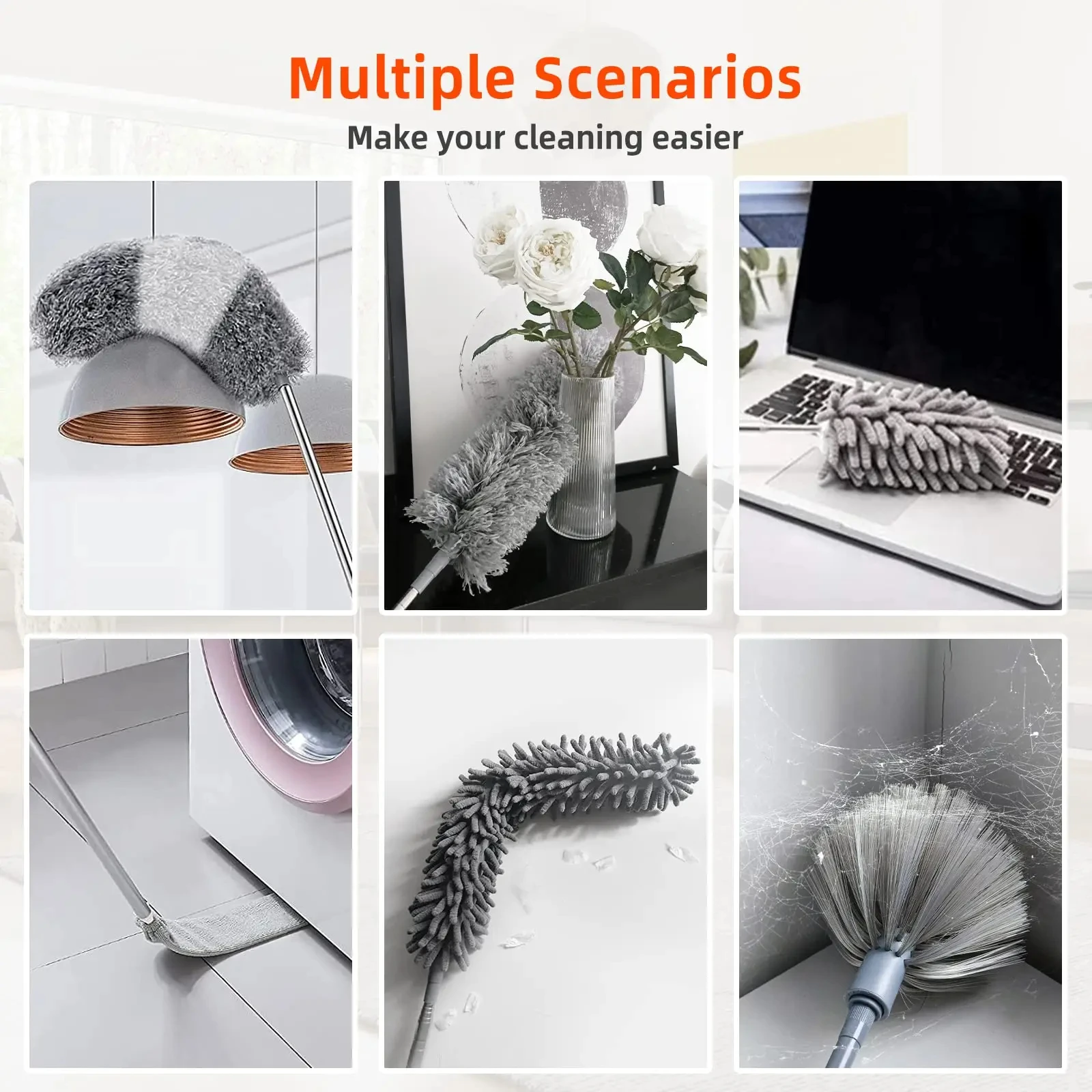 2.5m Extendable Stainless Steel Telescopic Rod Cleaning Duster Ceiling Sofa Car Dust Cleaner Floor Gap Brush Home Household Tool