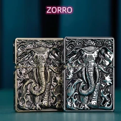 ZORRO Brass Six Toothed Divine Elephant Five Sided Relief Armor Kerosene Lighter Classic Grinding Wheel Ignite Lighters Smoking