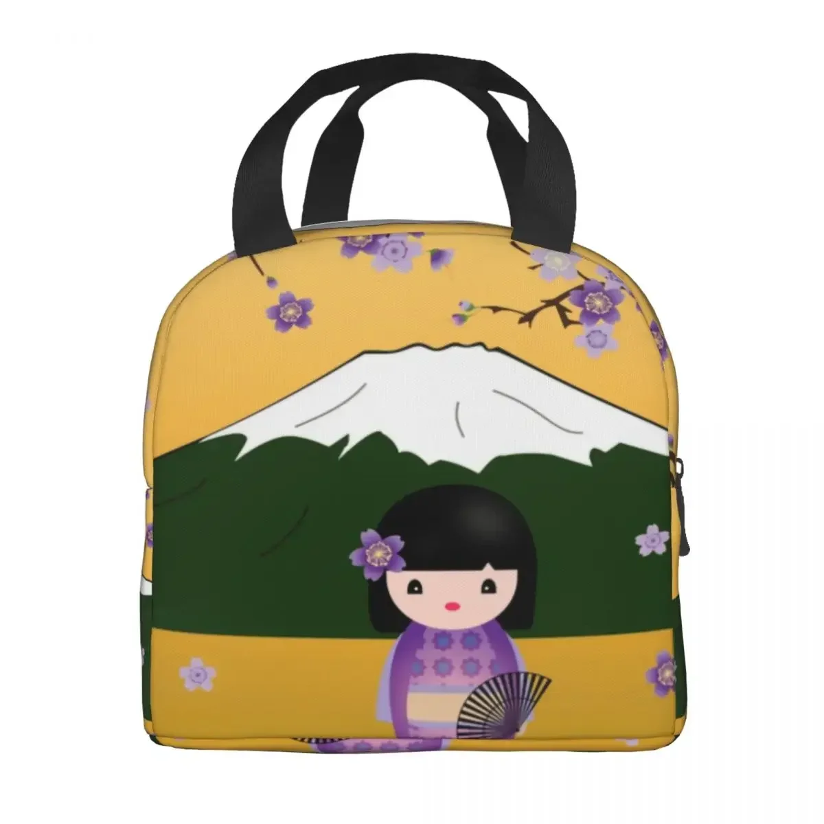 Custom Purple Spring Kokeshi Doll Scenery Lunch Bag Women Thermal Cooler Insulated Lunch Box for Kids School Children