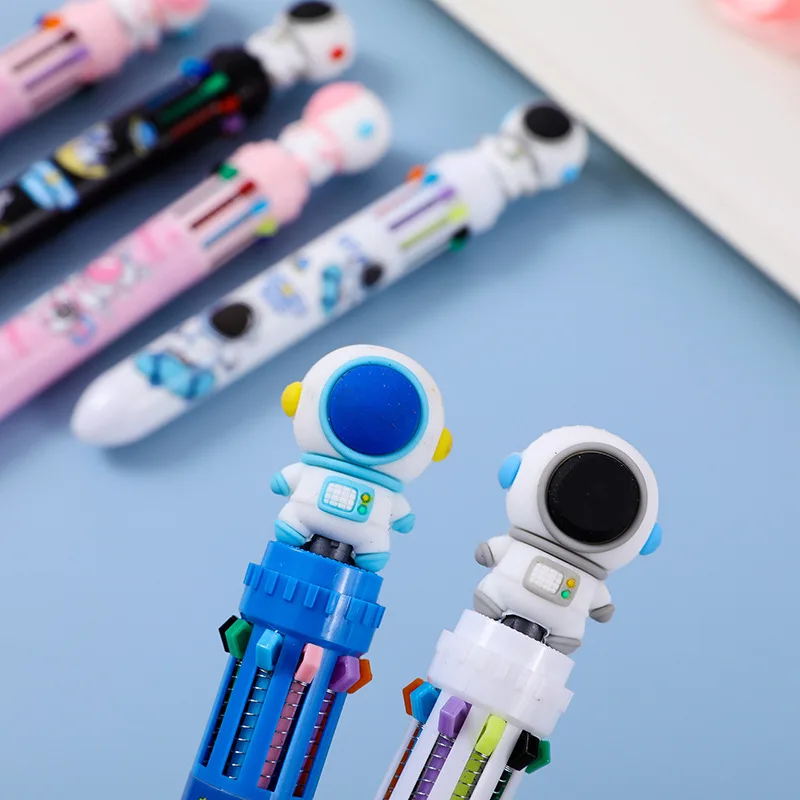 24Pcs/Lot Cute Astronaut Ten Color Ballpoint Pen 10 Colors Pen Student Press Colorful Multi Color Pen Journal School Supplies