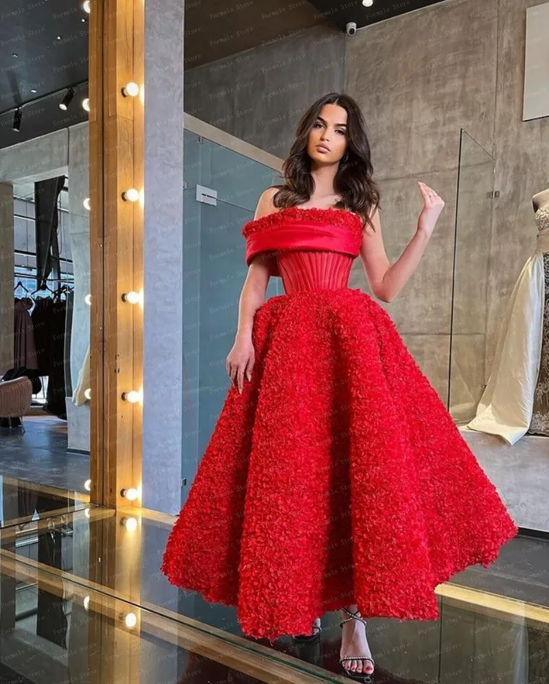 One Shoulder Red Dress Layered Tulle Ball Gown Ankle Length Evening Dresses Long Prom Dress Plus Size Women\'s Gown Ever Pretty