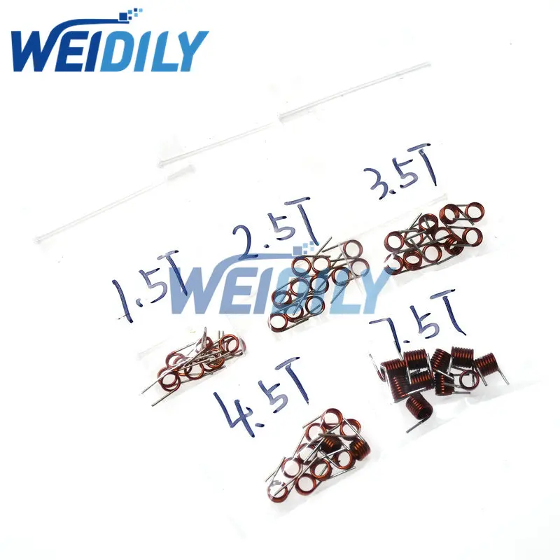 50PCS Coil Inductor Kit 3.5*7.5T*0.7 3.5*4.5T*0.7 3.5*3.5T*0.7 3.5*2.5T*0.7 3.5*1.5T Hollow Coil Inductance FM Copper Wire Set