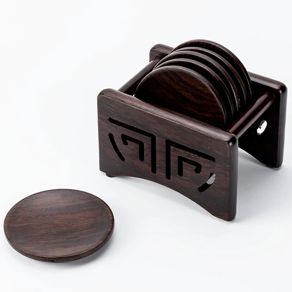 

7pcs Tea Coasters Set Wooden Round Cup Mats Beer Wine Glass Drink Holders Water Resistant Easy Clean Kitchen Bar