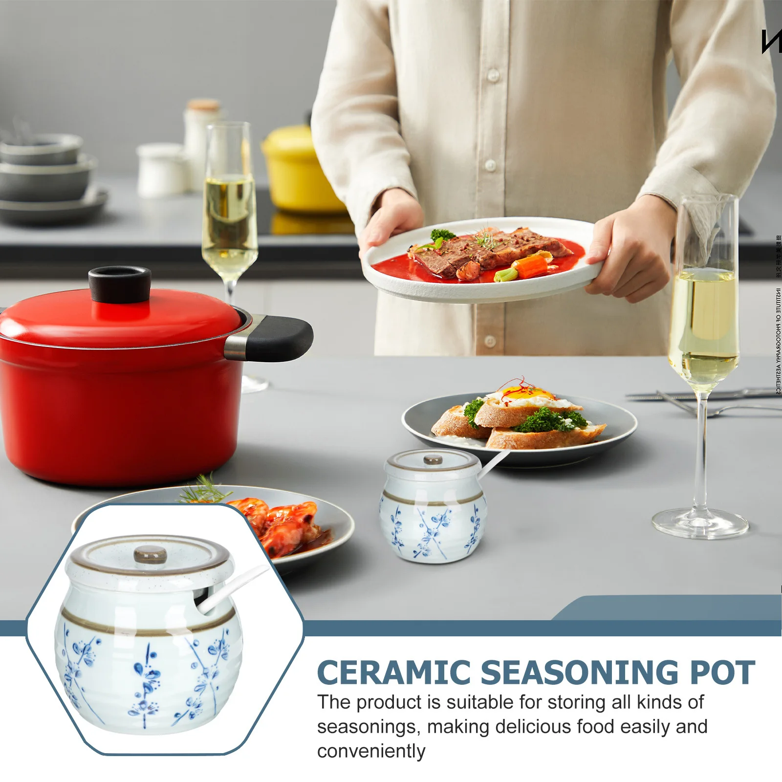 

1Set Ceramic Storage Container Large Mouth Sauce Jar Seasoning Jar Multipurpose Kitchen Supply Pepper Flour Canister