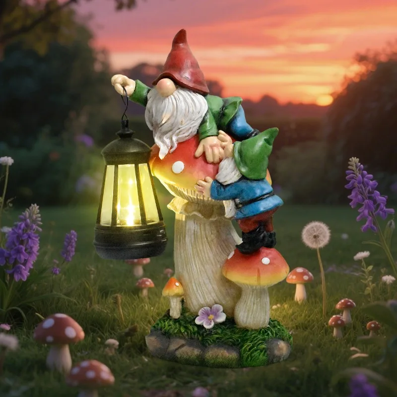 

Solar Powered Flocked Reading Gnome Resin Statue Garden Patio Balcony Decor with LED Light Cute Fairy Ornament for Outdoor Lawn