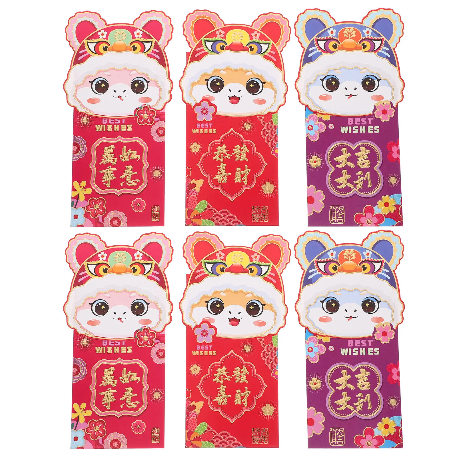 6Pcs Cartoon Red Money Pocket Flip Cover Happy 2025 Lunar New Year Money Envelope Traditional Red Envelope Chinese New Year