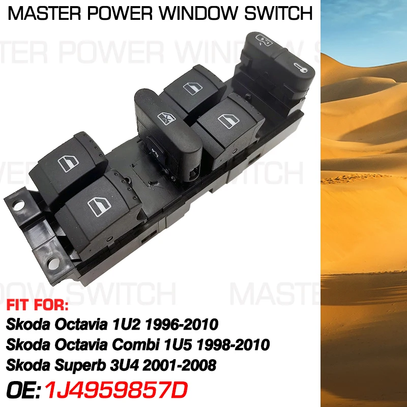 1J4959857D Master Power Window Switch Button For Skoda Octavia 1U2 1U5 1996-2010 Skoda Superb 3U4 2001-2008 1J4959857 9 Pins