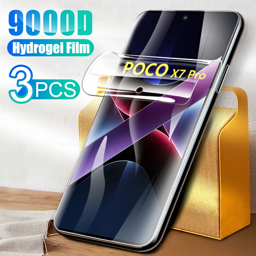 3pcs For Xiaomi Poco X7 X6 Pro Redmi Note 14 13 Pro＋ Turbo 4 Full glue cover hydrogel film pocoX7pro 14ProPlus Screen Protector