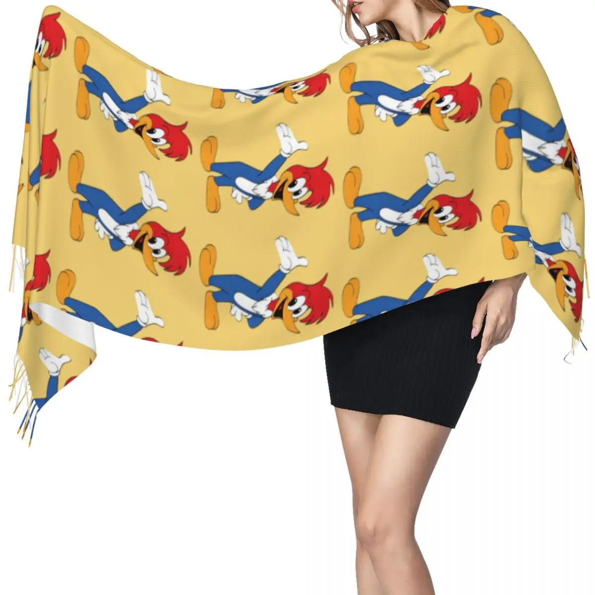 

Шарф Woody Woodpecker, шарфы с кисточками для женщин, мягкие теплые шали и накидки, длинная осенне-зимняя шаль, накидка