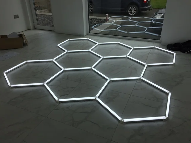 2.7*3M Car Wash Station Garage Ceiling Design Hexagonal Led Light Workshop Honeycomb Lighting