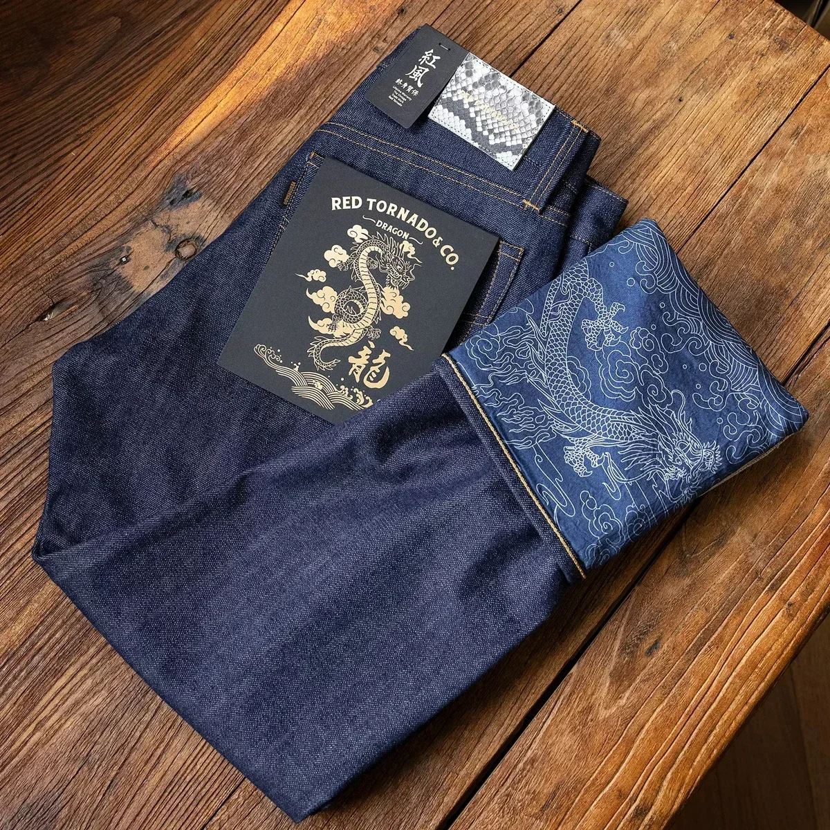 بنطال جينز Red Tornado NOIR Year of the Dragon Limited Edition 14oz من قماش النيلي الطبيعي Selvedge Denim #3