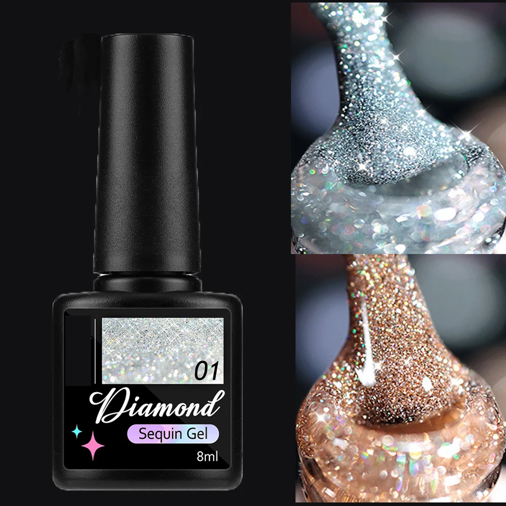 Esmalte de Gel para uñas, 9 colores de purpurina, Diamante reflectante, 8ml, láser brillante, Gel para manicura UV