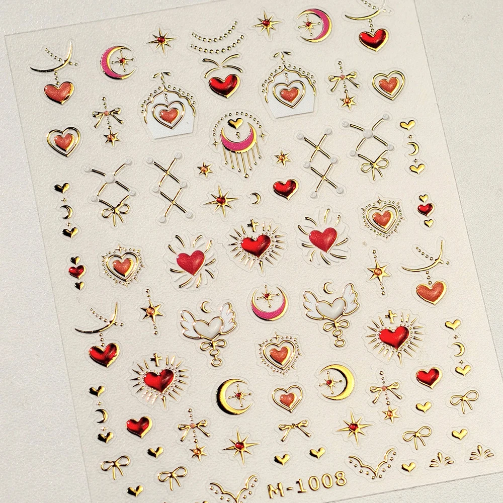 5D Fantasy Love Heart Nail Art Stickers Pastel Kleurrijke Love Nail Art Glanzende Glitter Hartvormige Zelfklevende Manicure Decals