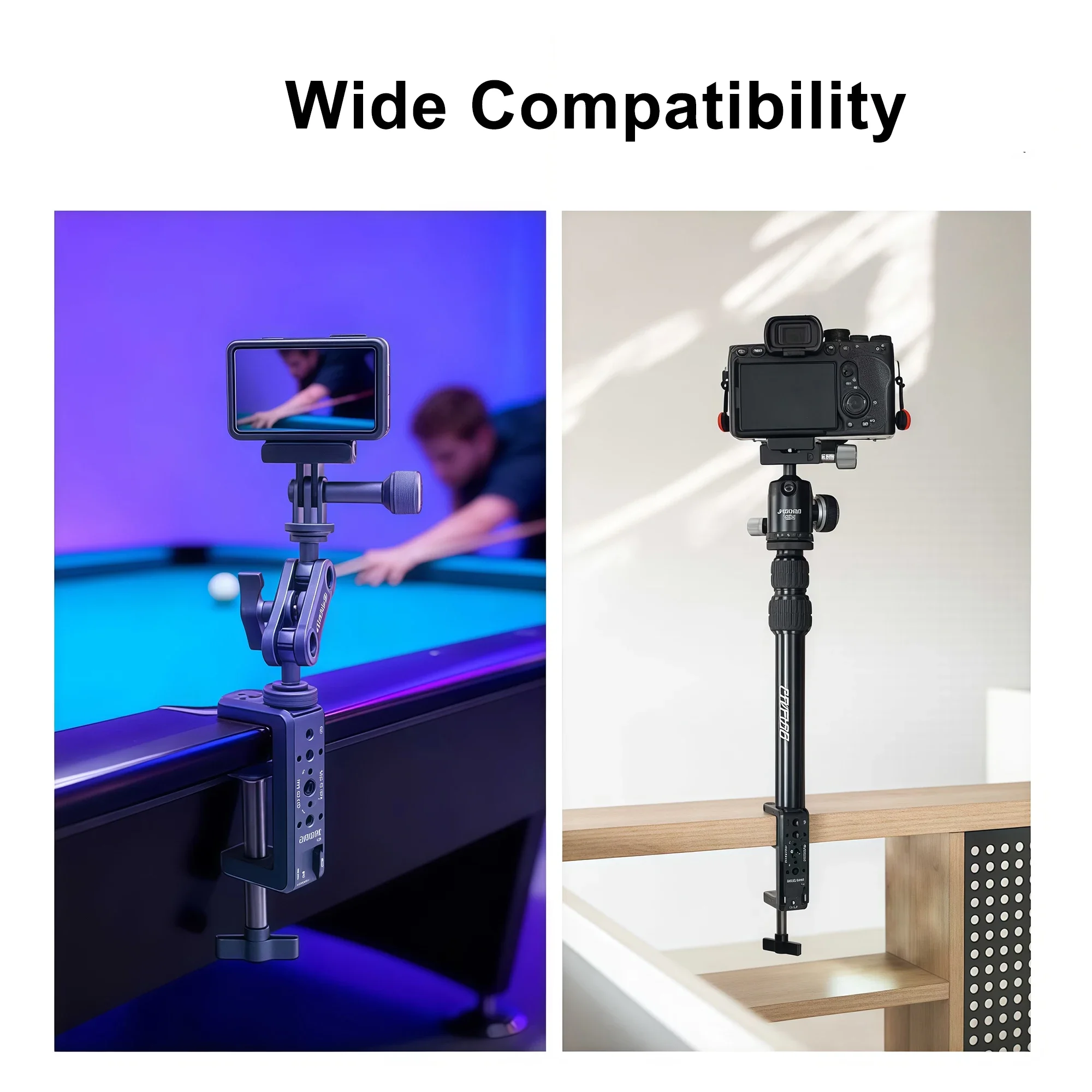 Lanxire Zacisk C Fotograficzny, Aluminiowy Zacisk C Biurkowy z Otworami 1/4" i 3/8", Uchwyt Biurkowy do Aparatu DSLR Studio Wideo — zdjęcie produktu 5