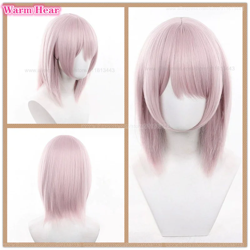 

Anime Fami Synthetic Hair Long 40cm Grey Pink Bobo Cosplay Wig With Earrings Kiga Heat Resistant Hair Party Wigs + Free Wig Cap