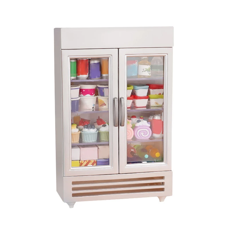 Casa de muñecas en miniatura para niños, refrigerador de doble puerta, modelo de congelador de supermercado, juguetes de juego de simulación, accesorios de casa de muñecas, 1:12