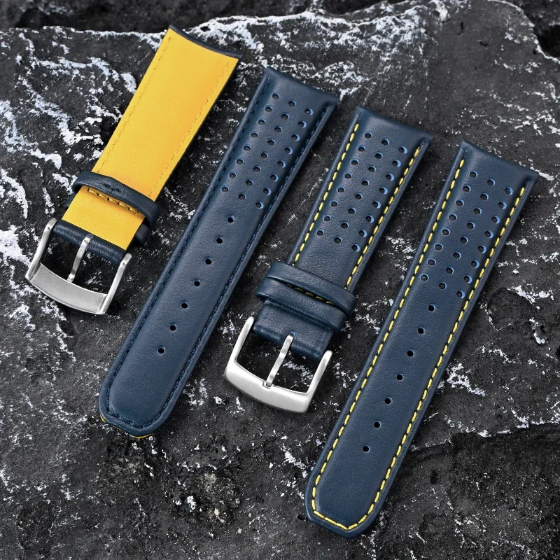 Strap for Citizen Blue Angels Series Men Arc Curved Genuine Leather Cowhide Watch Band for Blancpain Fifty Fathoms 22mm 23mm