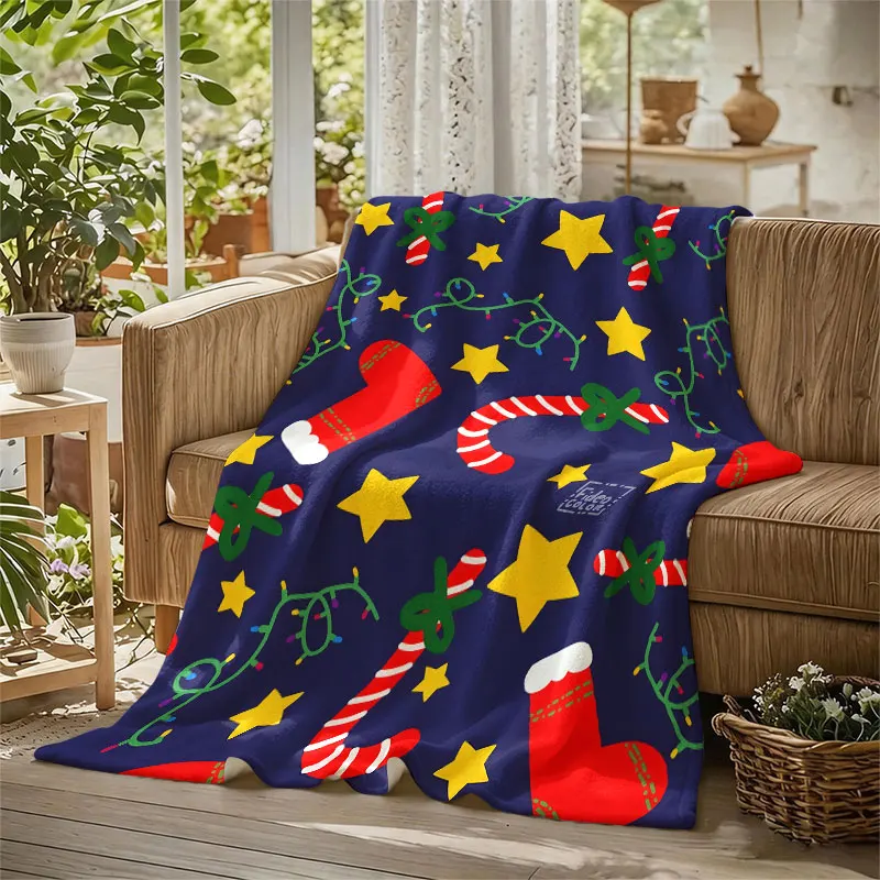 Christmas Candy Canes Blue Flannel Blanket Perfect for Sofa Office Bed Travel Sleep Read Relax Camping Four Season Use