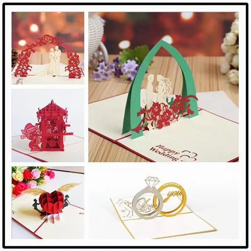 1 PCS Valentine's Day Wedding Greeting Card invitations Flower Arch Couple Paper Invitation Card Party  pop  up Card