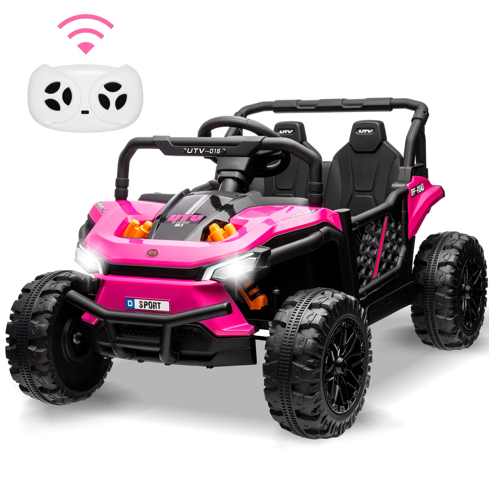 12V Electric UTV Car with Remote Control, Ride on Truck with Toy Storage Spring Suspension, LED Headlights, Ride Cars w/4 Wheels