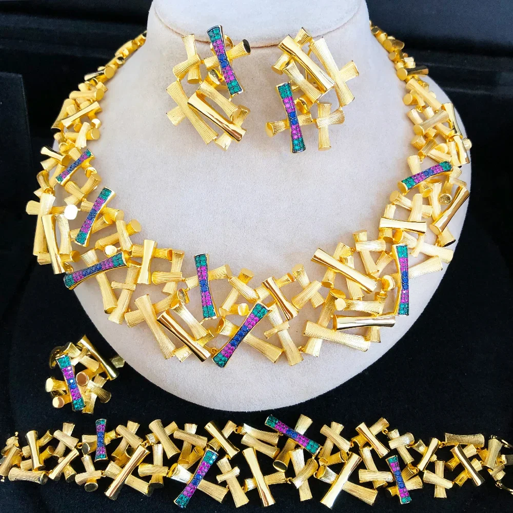 

Soramoore New Trendy Luxury Necklace Earrings Bracelet Ring Jewelry Sets For Women Wedding Party Dubai Bridal Jewelry Set Gift