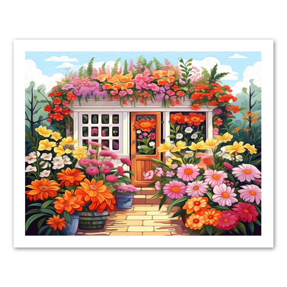 

RUOPOTY Diy Oil Painting By Numbers Vintage Flower Shop Plants Diy Crafts Handicraft Color Markers Wall Art Picture Decorative