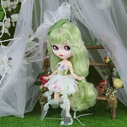 Outfits For ICY DBS Blyth Doll Green Fiary Elf Dress With Hairpin For 1/6 BJD Ob24 Anime Girl