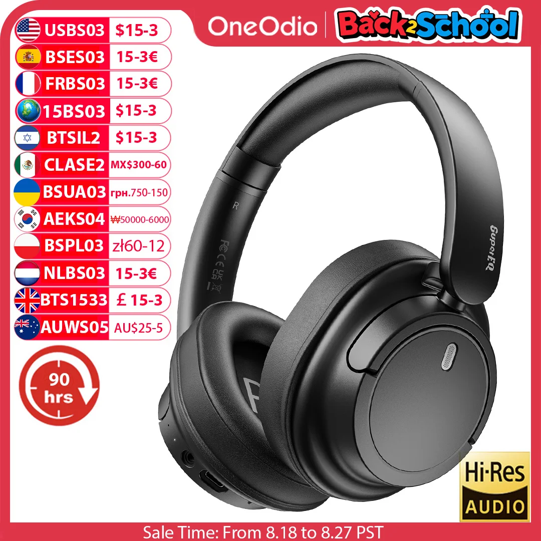 Oneodio SuperEQ V16 Cuffie wireless Bluetooth 5.3 Cuffie over-ear con microfono Modalità bass/pop Cuffie pieghevoli ad alta risoluzione 90H