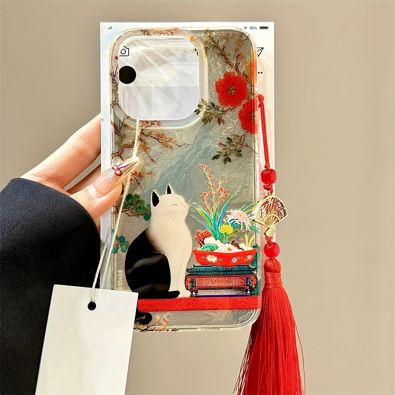 Luxury Cute Cat Flower Vortex pattern Clear Phone Case For iPhone 16 15 14Pro Max 14 13 12 11 XS XR X SE 7 8 Plus Silicone Cover - náhled 6