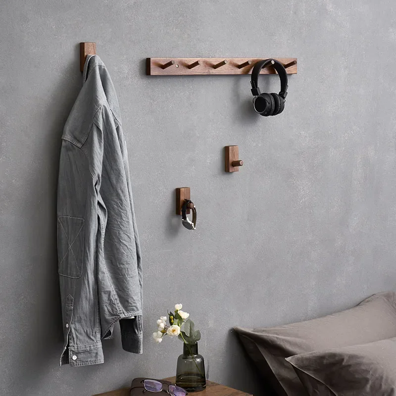 Solid Wood Coat Rack Clothes Hook Long Row of Hangers Behind The Door Wall Hanging Wall Household Hook Home Decoration