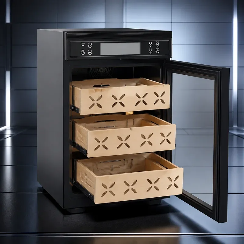 Large Capacity Electronic Cigar Humidor with Temperature Control Spanish Cedar Wood Shelf Light Luxury Storage Box