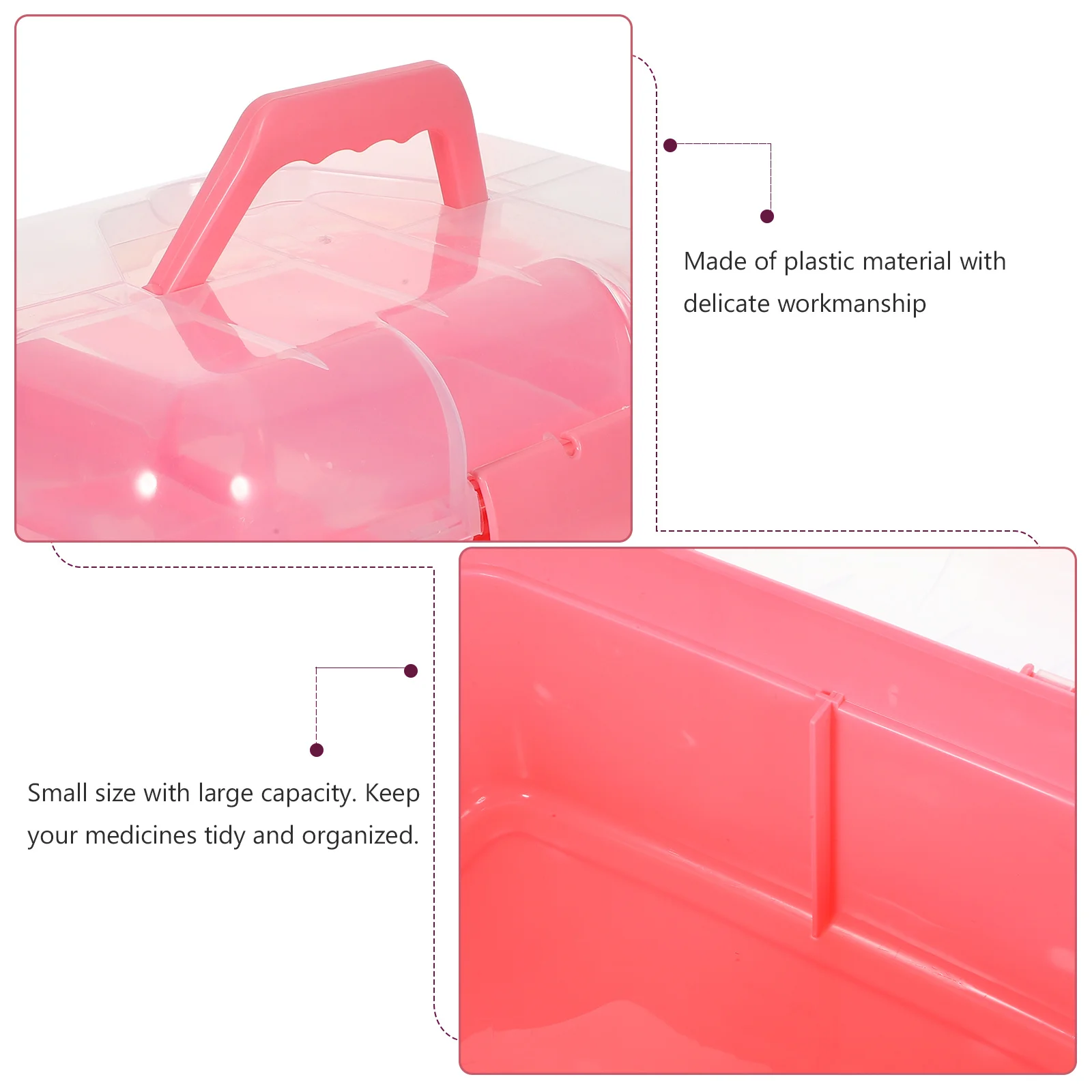 حاوية طبية وردية مقاس 31 × 20 × 20 سم، مقبض محمول، تصميم بطبقة مزدوجة، منظم تخزين متين وخفيف الوزن ومقاوم للصدمات #2