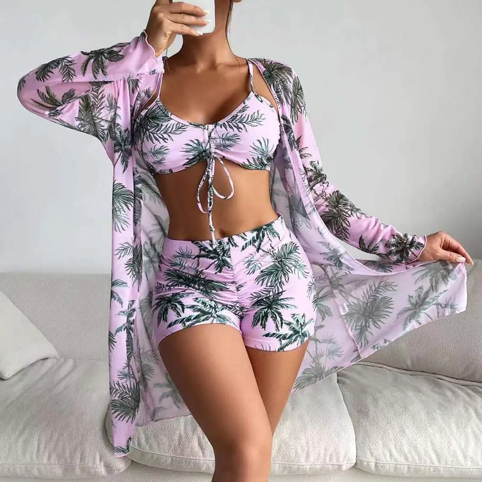 Maillots de bain Grande Taille Femmes Tankini Maillots de bain Tankinis Sst Mode Nouveau Modèle Feuille d'érable Imprimé Split Bikini Environ Ljьник 2024