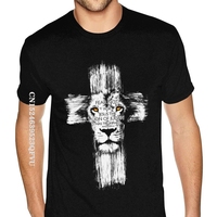 Cheapest Lion Of Judah Jesus T Shirt Men Funny Cross Lion Cotton Oversized Anime Tshirt Men Man For Man Over Size Black Shirts